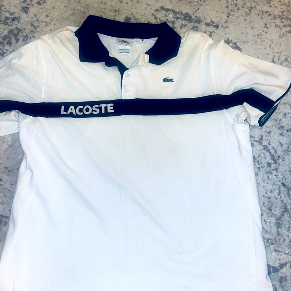- Mens Lacoste Polo Shirt Size 7(L) white and black - Picture 1 of 2